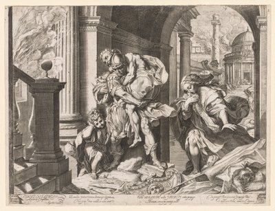 Aeneas en Zijn Familie Vluchten uit Troje, 1595 door Agostino Carracci