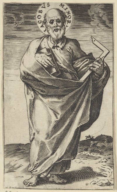 Apostel Jakobus de Mindere met boek en winkelhaak Christus, Maria, Johannes de Doper en de apostelen door Agostino Carracci