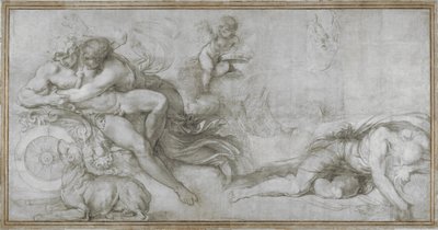 Cephalus meegenomen door Aurora in haar Wagen Carton voor een fresco in de Galerij van het Palazzo Farnese, Rome, ca. 1599 door Agostino Carracci