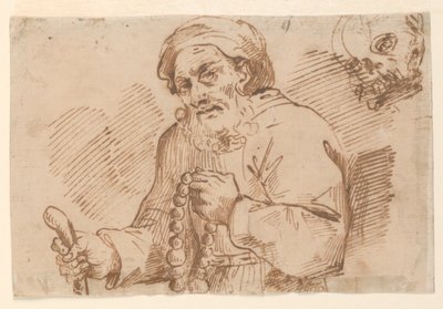 Halflange schets van een bejaarde pelgrim door Agostino Carracci