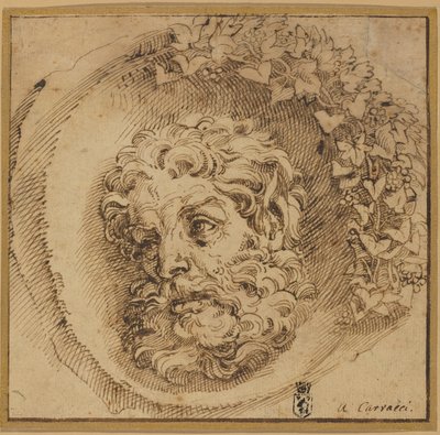 Hoofd van een faun in een concave rondel door Agostino Carracci