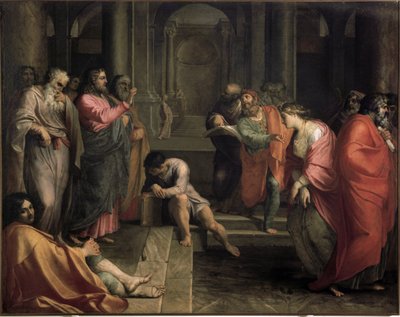 Jezus Christus en de overspelige vrouw door Agostino Carracci
