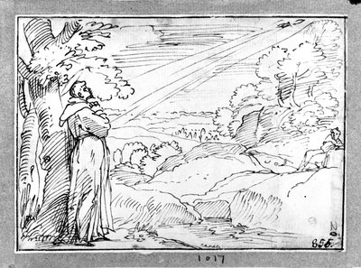 Landschap met de heilige Franciscus door Agostino Carracci