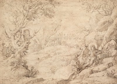 Landschap met de verzoeking van Christus door Agostino Carracci