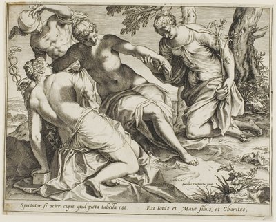 Mercurius en de Gratiën door Agostino Carracci