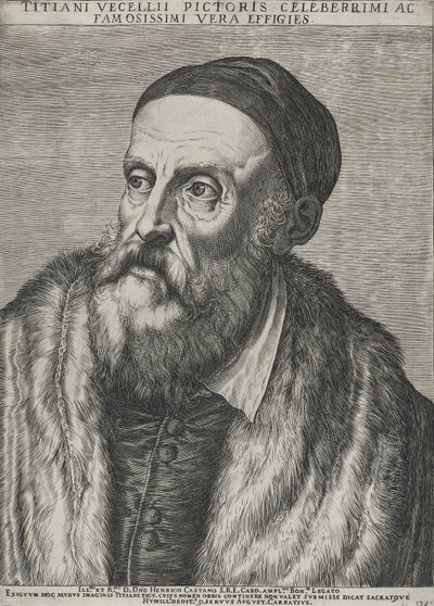 Portret van Titiaan, 1587 (gravure op geperst papier met watermerk) door Agostino Carracci