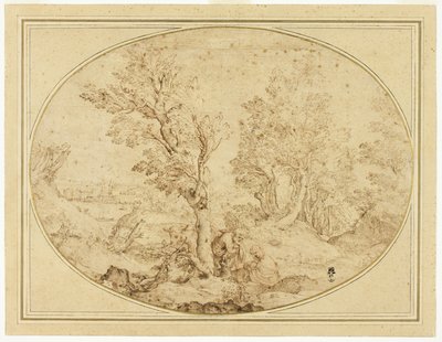 Rust tijdens de Vlucht naar Egypte door Agostino Carracci