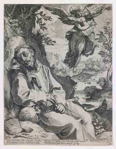 De heilige Franciscus getroost door de musicerende engel door Agostino Carracci