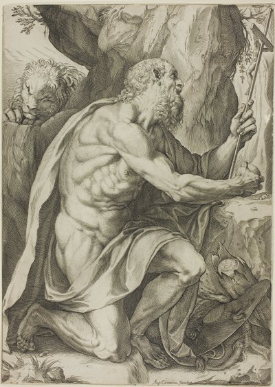 Sint Hiëronymus in boetedoening door Agostino Carracci