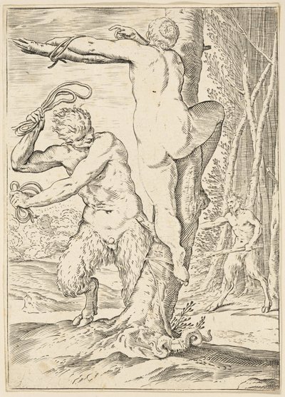 Satyr Geselt een Nimf, ca. 1590-95 door Agostino Carracci