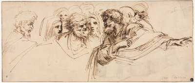 Studie van hoofden (recto) door Agostino Carracci