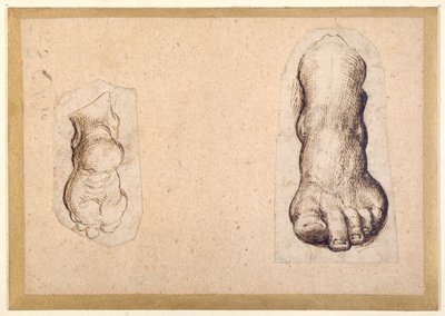 Twee studies van een voet in verkorting door Agostino Carracci