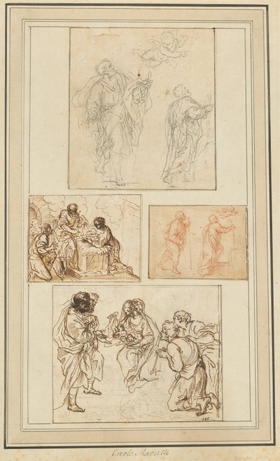 Studies van een Apostel Geleid door een Engel en de Aanbidding van de Herders door Agostino Masucci