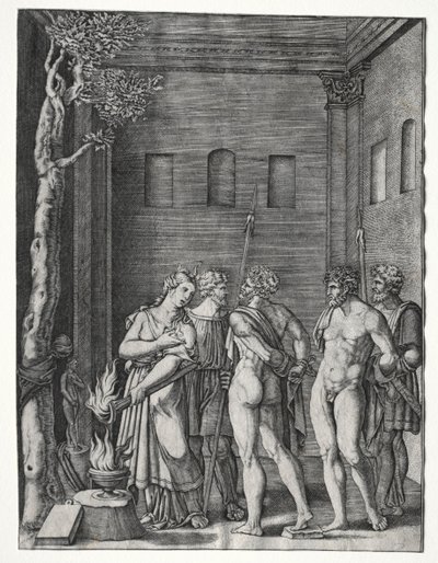 Orestes en Pylades gebracht naar Iphigenia voor Offer, 1514-1536 door Agostino Musi