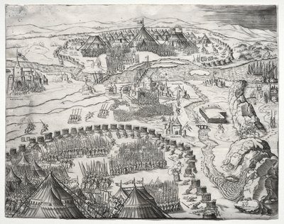 De Positie en het Kamp van de Legers van Karel V en Soliman II, 1532 door Agostino Musi