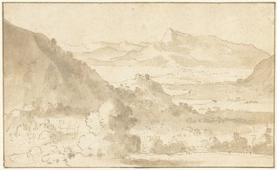 Berglandschap met een meer en een kasteel door Agostino Tassi (possibly)