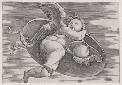 Eros steelt het schild van de man, ca. 1514-36 door Agostino Veneziano