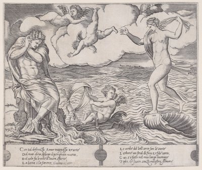 Eros in de zee, ca. 1514-36 door Agostino Veneziano