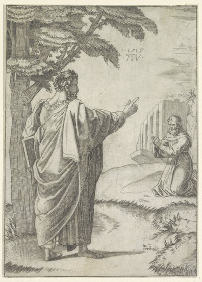 Heilige Paulus en een Franciscaner monnik door Agostino Veneziano