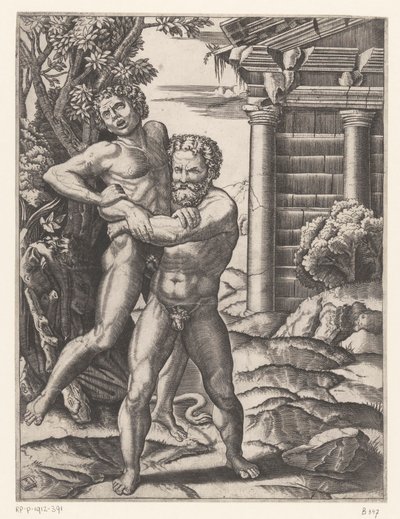 Hercules worstelt met Antaeus door Agostino Veneziano