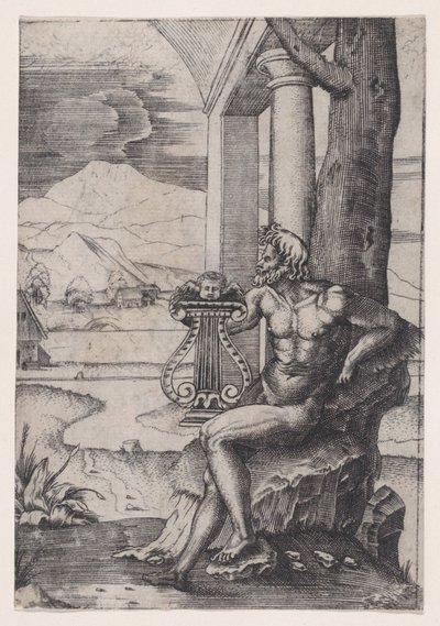 Man met een lier, ca. 1514-36 door Agostino Veneziano