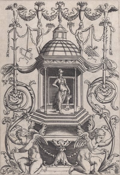 Ornamentaal Paneel, ca. 1514-36 door Agostino Veneziano