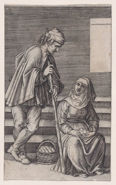 Boer en een vrouw met eieren, ca. 1514-36 door Agostino Veneziano