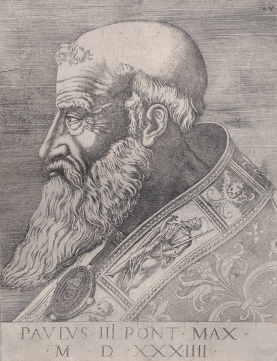Paus Paulus III, onbedekt hoofd door Agostino Veneziano