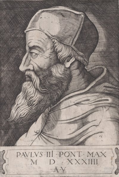 Paus Paulus III met een kalot door Agostino Veneziano