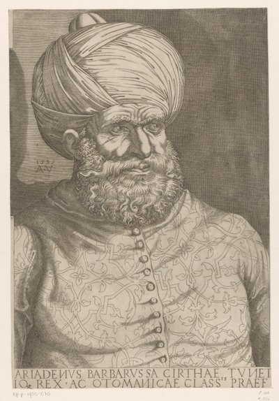 Portret van admiraal Khair ad-Din Barbarossa door Agostino Veneziano