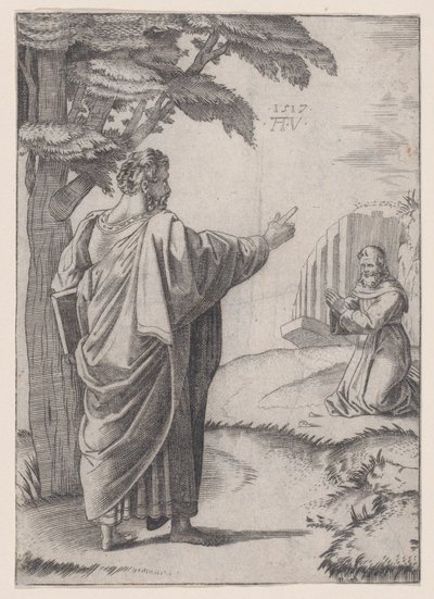 Sint Paulus en de Franciscaanse monnik door Agostino Veneziano
