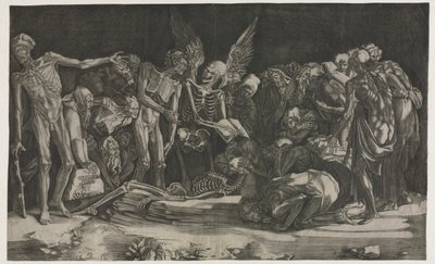 Skeletten, ook bekend als Allegorie van de Dood en Roem door Agostino Veneziano