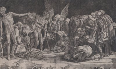 Skeletten, gedateerd 1518 door Agostino Veneziano