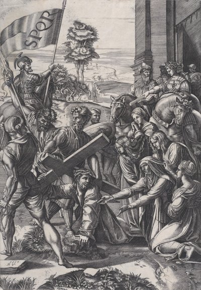 Het Dragen van het Kruis door Agostino Veneziano