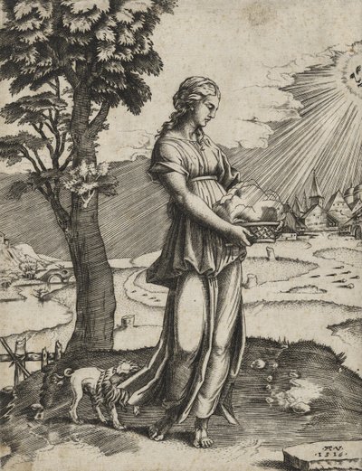 De Cumaeaanse Sibylle, 1516 (gravure op geschept papier) door Agostino Veneziano
