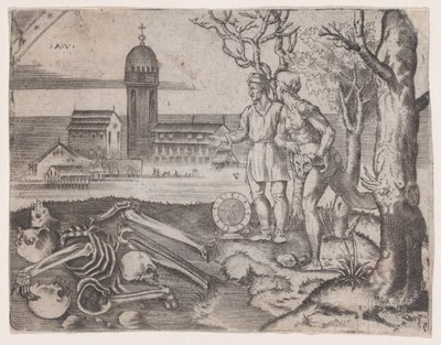 Twee Mannen op een Begraafplaats, ca. 1514-1536 door Agostino Veneziano