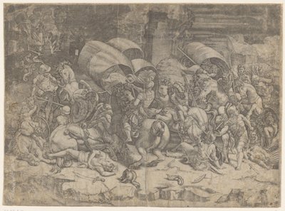 Veldslag tussen Romeinen en Carthagers, ca. 218-201 v.Chr. door Agostino Veneziano