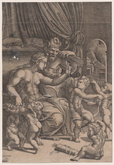 Venus en Vulcanus omringd door Cupido