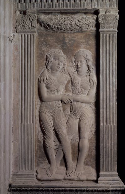 Tweelingen vertegenwoordigd door de tweelingen, uit een serie reliëfs die de planetaire symbolen en tekens van de dierenriem uitbeelden, c.1450 door Agostino di Duccio