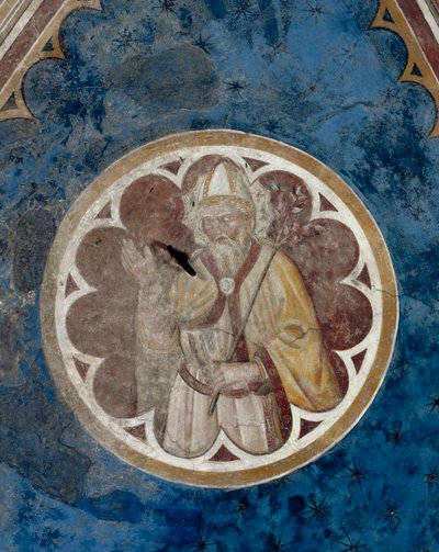 Een bisschop heilige, detail van de vierde overspanning van het plafond (fresco) door Agostino di Marsiglio