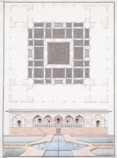 Gevel van de Zuidzijde en Tuinpaleis van de Suraj Bhawan in Dig, c.1830 door Agra School