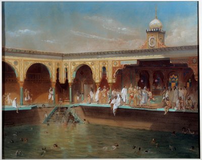 Les bains Deligny in Parijs in 1842 door Aime Bassompierre Sewrin