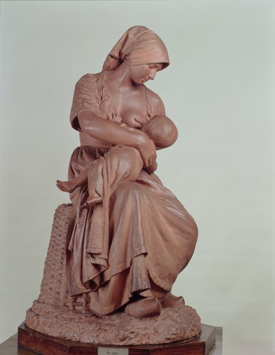 Boerin die een Baby Voedt, 1873 (terracotta) door Aime Jules Dalou