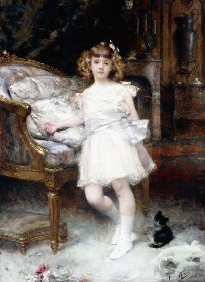 Portret van Janine Potin met een kitten, 1904 door Aimé Nicolas Morot