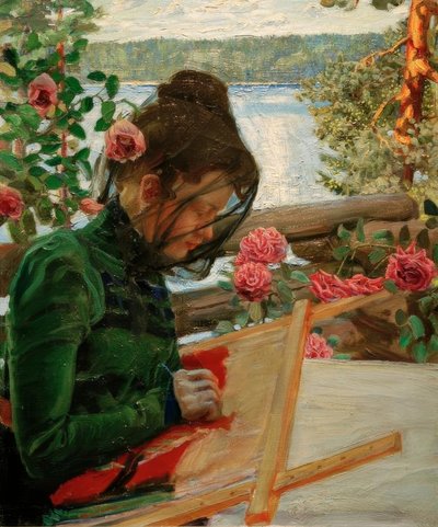 Marie, bordurend in Kalela door Akseli Valdemar Gallen Kallela