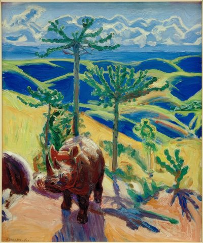 Neushoorn en euphorbia-bomen door Akseli Valdemar Gallen Kallela