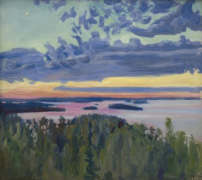 Zonsondergang over het meer door Akseli Valdemar Gallen Kallela