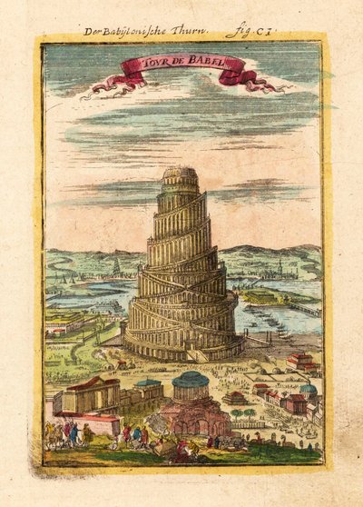 Toren van Babel, 1719 door Alain Manesson Mallet