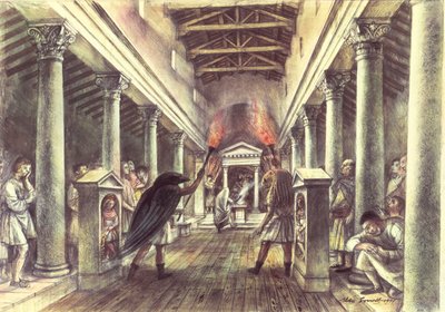 Interieur van de tempel van Mithras door Alan Ernest Sorrell
