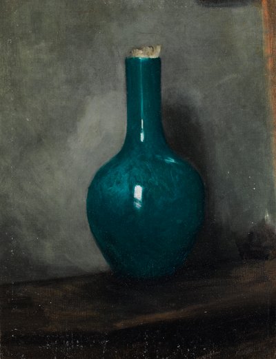 Blauwe Vaas op grijze achtergrond, ca. 1885 door Albert de Belleroche